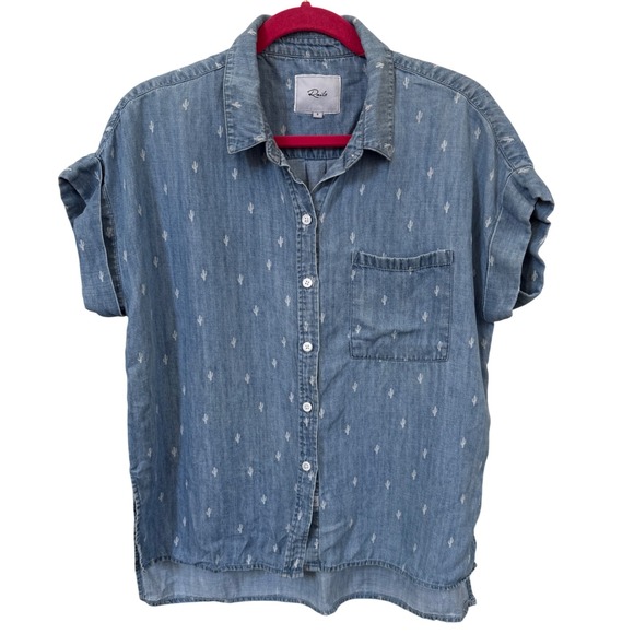 Rails Tops - Rails Whitney‎ Denim Cactus Shirt Sz S Blue Chambray Embroidered Western Boho